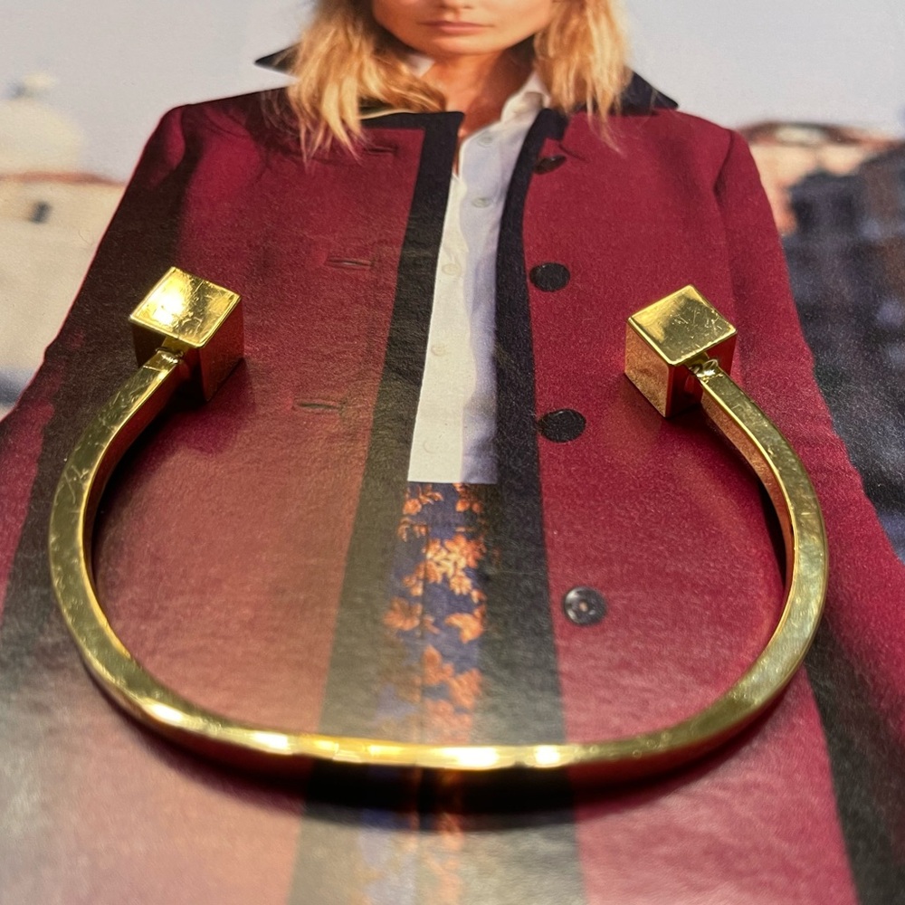 J. Crew Gold-Tone Open Cuff Bracelet with Cube Ends